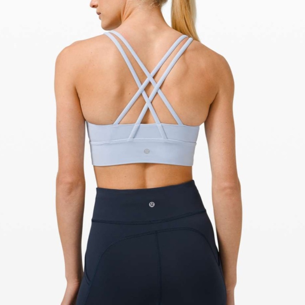 Lululemon Energy Bra Longline *Medium Support, B–D Cups Light Blue Size 8 Stains - Picture 2 of 8